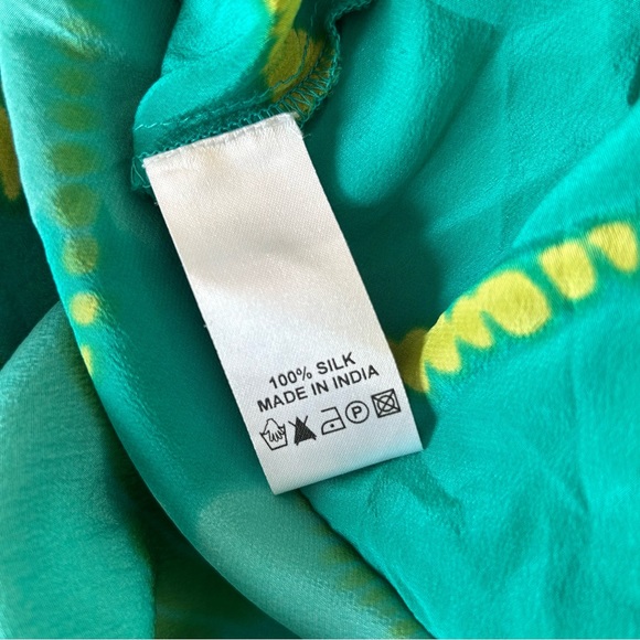 East 100% Silk Maxi Dress Size 14 Teal Green Sequin Trims Beach Boho - Picture 10 of 10